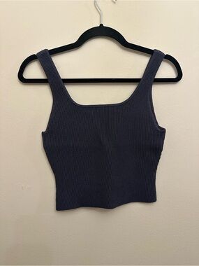 Quince Ribbed Knit Cropped Square Neck Tank Top Gray Woman’s Size Medium